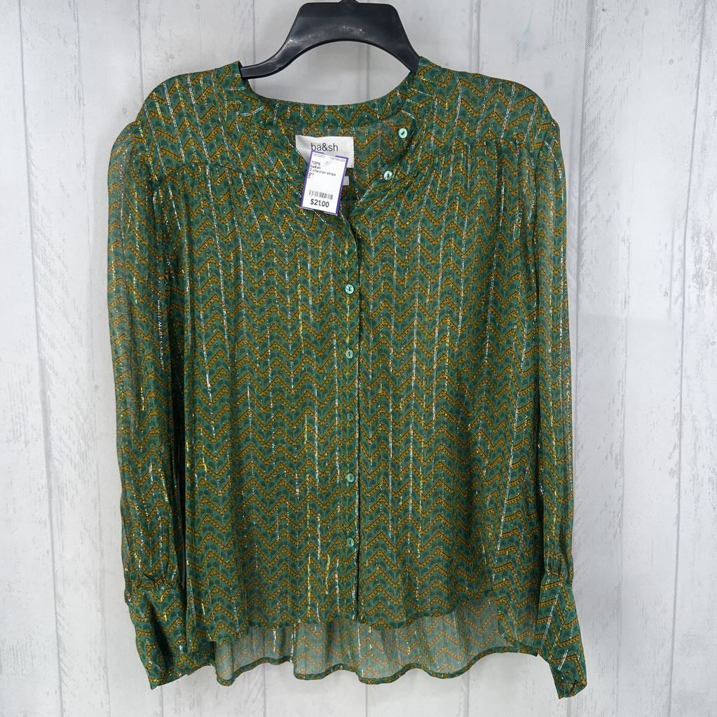 2 chevron stripe button down l/s top
