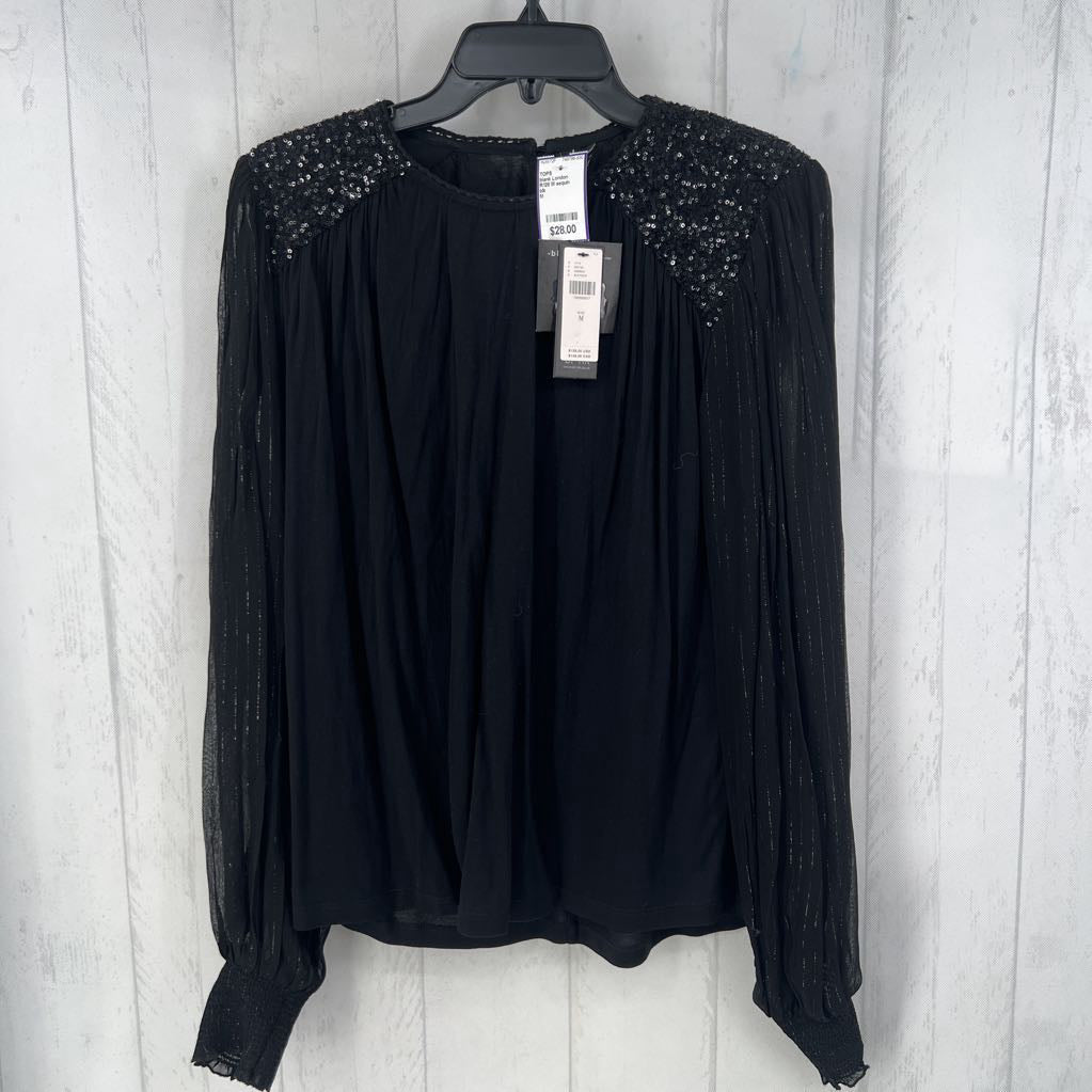 R128 M sequin sheer slv top l/s