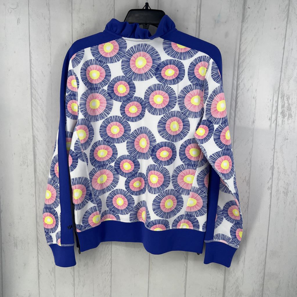 L printed ruffle neck l/s top