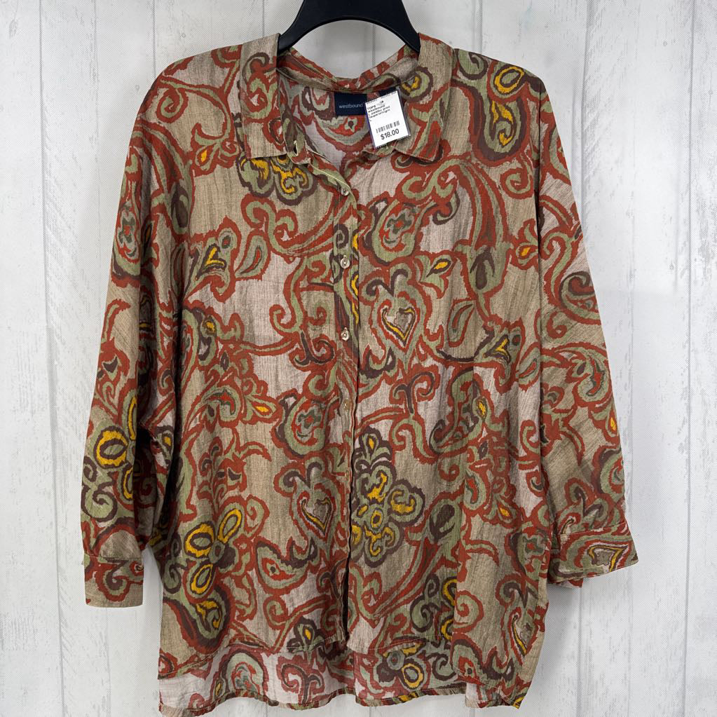L paisley print button down l/s top