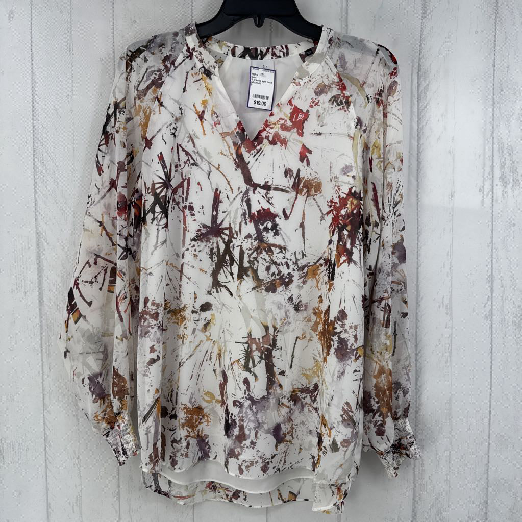 S printed split neck l/s top