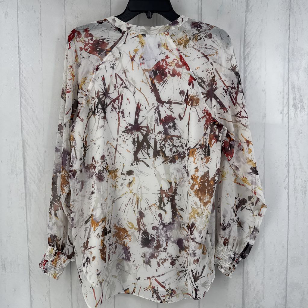 S printed split neck l/s top
