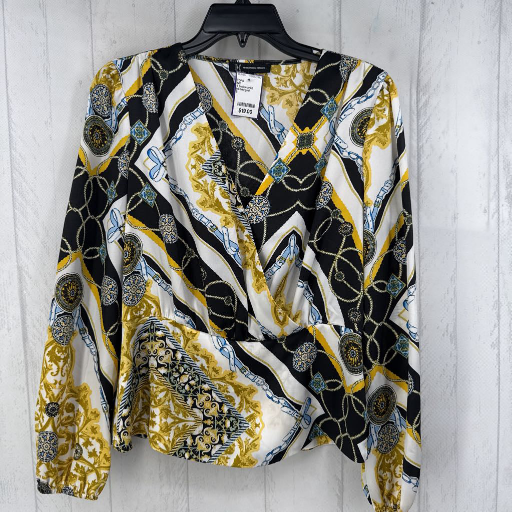 S buckle print crossover l/s top