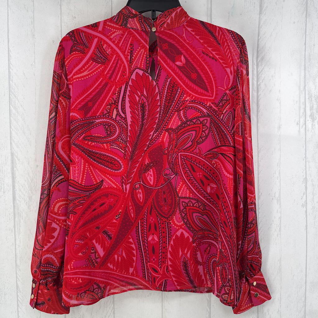 L paisley print keyhole mock-neck l/s top