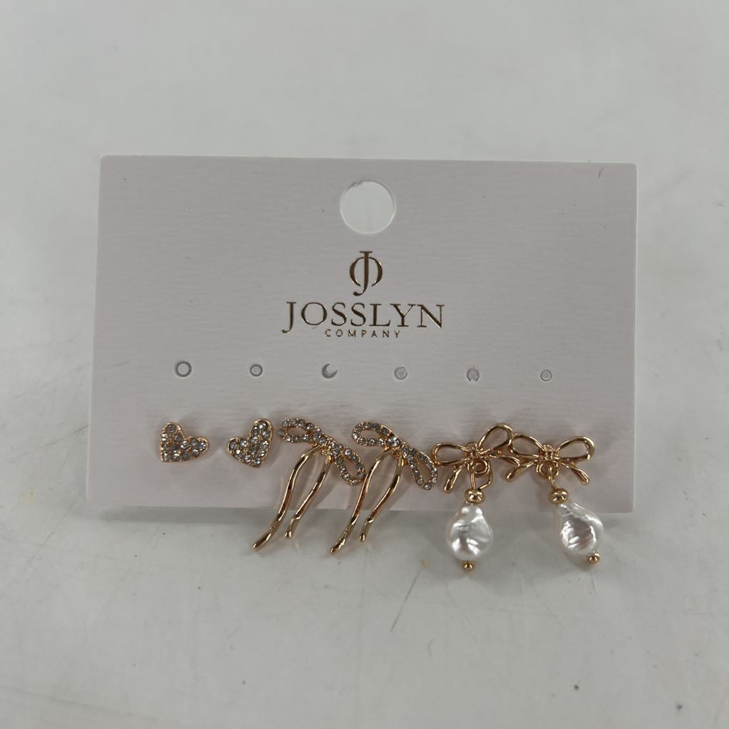 3pr gold hearts & bows earrings