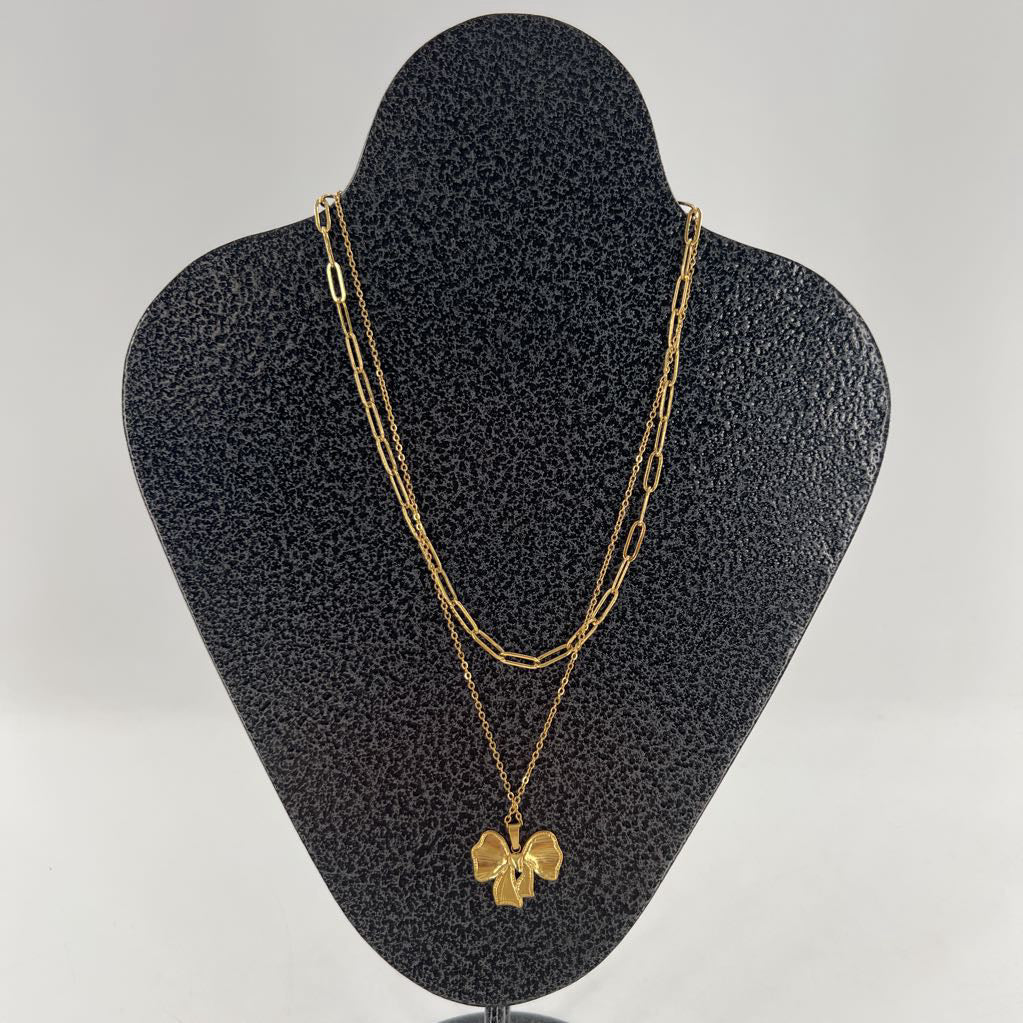 18k gold dipped bow pendant necklace