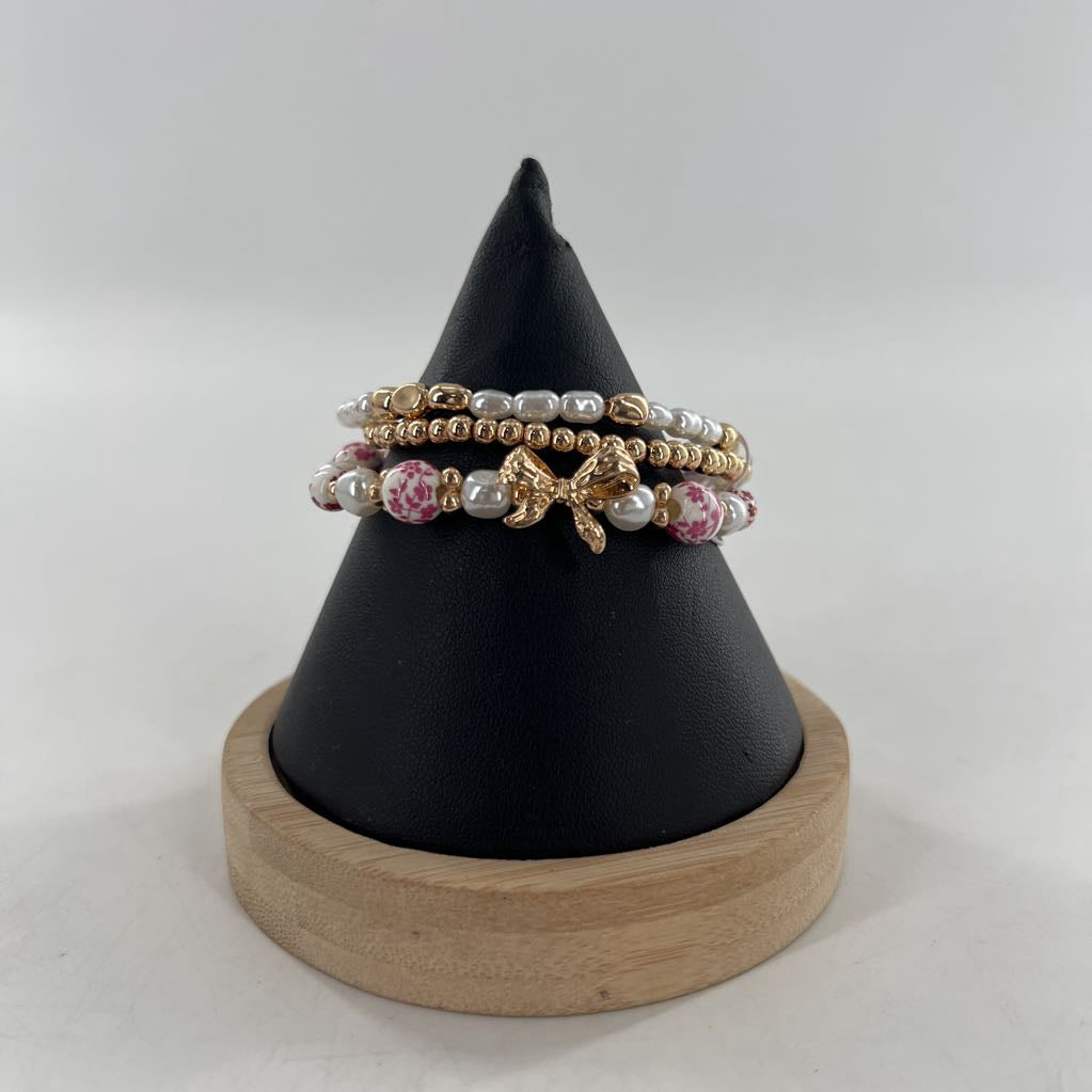 beaded stretch bracelet stack-bows/flowers