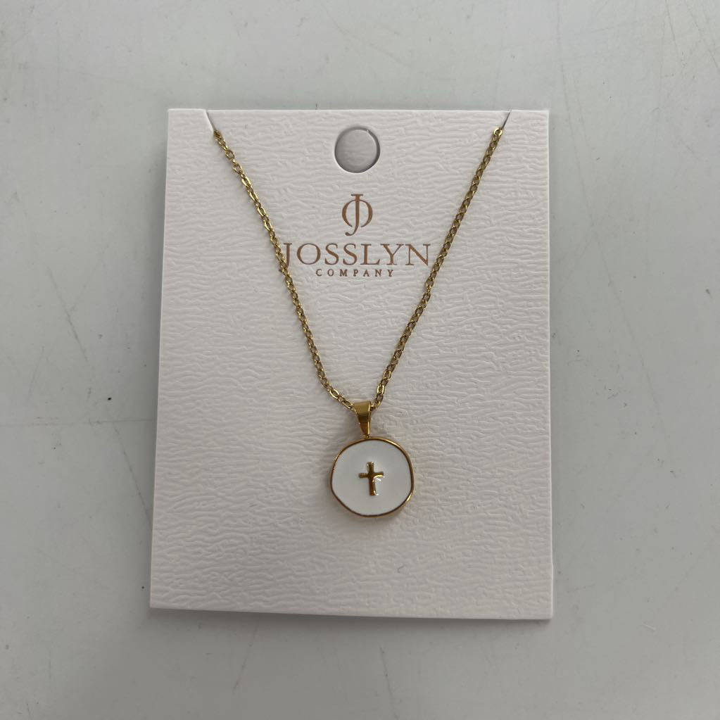 gold tone circle w/ cross pendant necklace