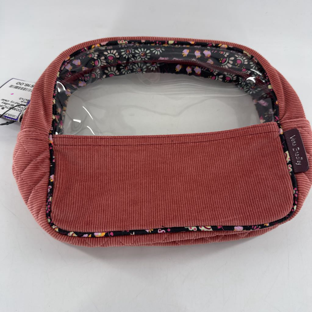 corduroy clear panel zip around cosmetic bag