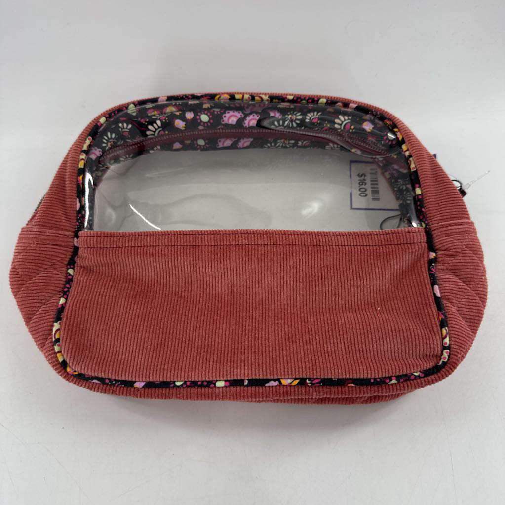 corduroy clear panel zip around cosmetic bag