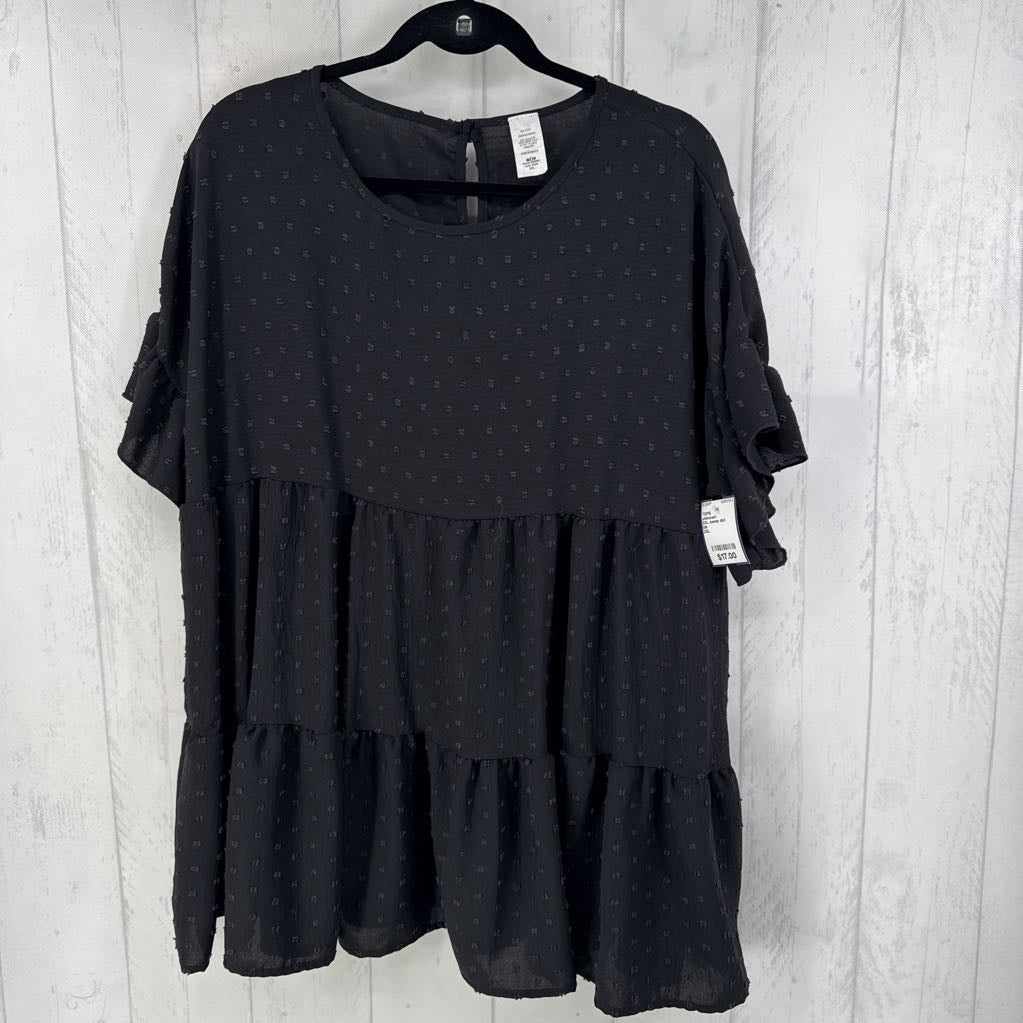 2XL swiss dot ruffled slv top