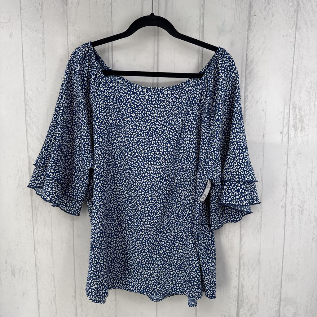 2XL animal print ruffled slv top