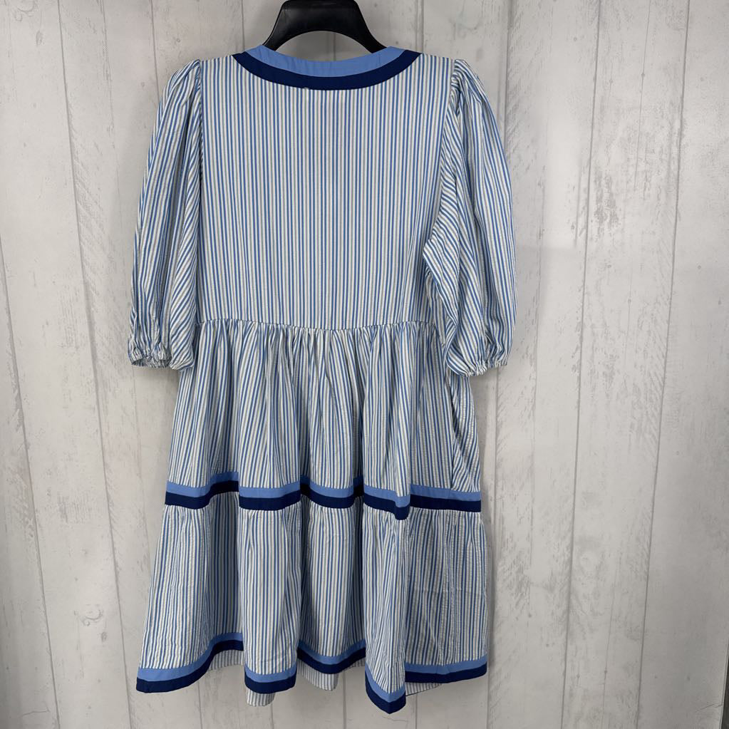 S striped split neck 3/4 slv dress