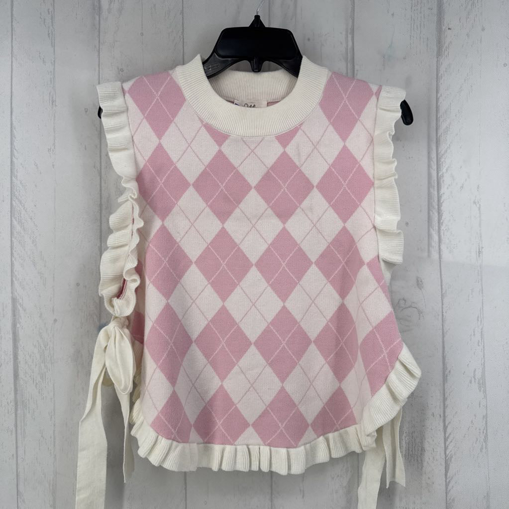 S argyle ruffled sweater vest
