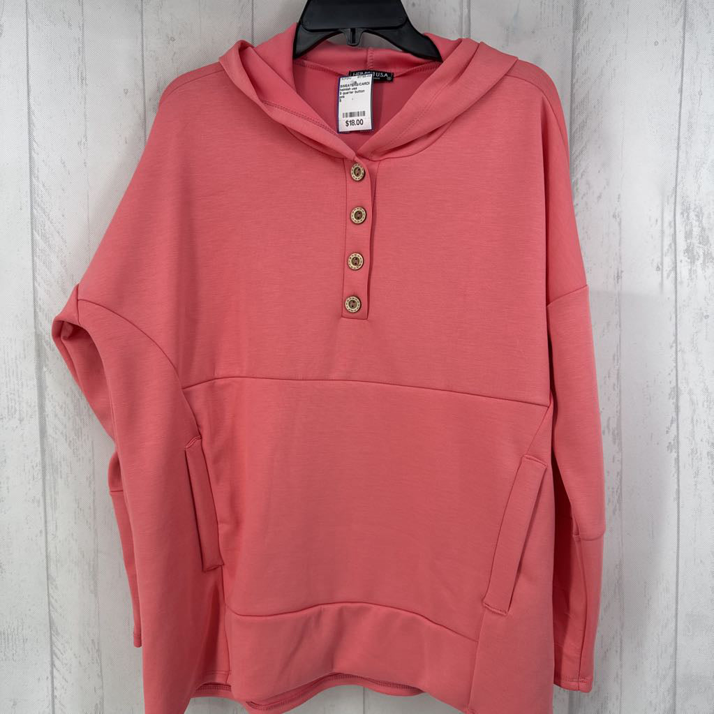 S quarter button down hooded sweatshirt