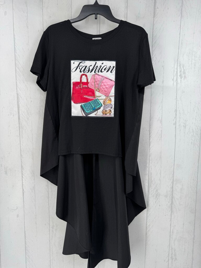 XL embelished hi-lo s/s top