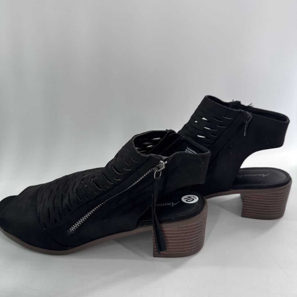 10 peep toe perforated cutout design stacked heel ankle boot