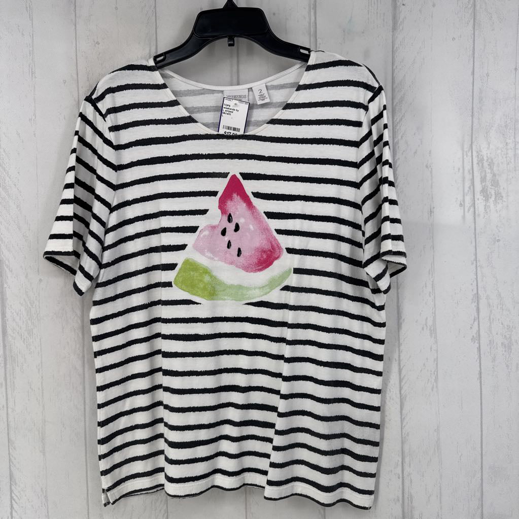 L striped watermelon print s/s tee