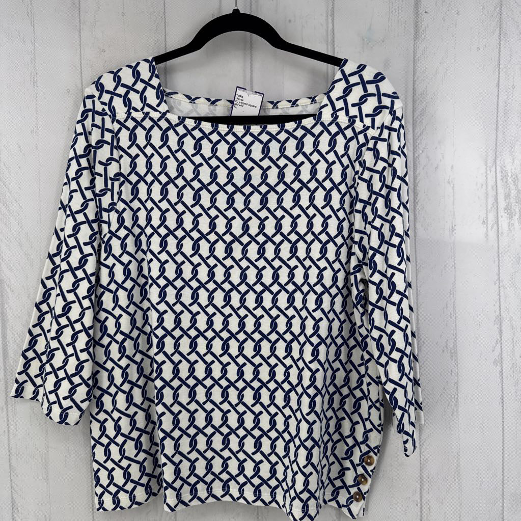 XL striped square neck 3/4 slv top