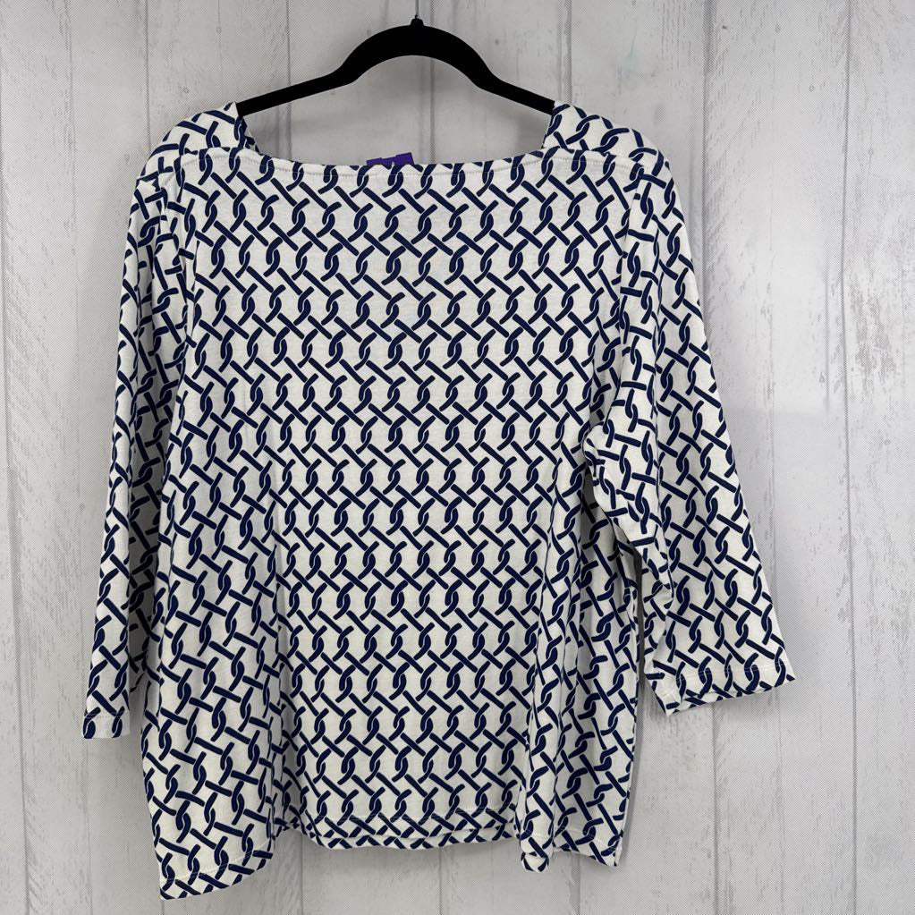 XL striped square neck 3/4 slv top