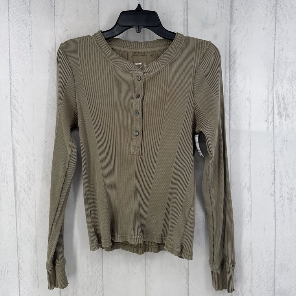 L ribbed 1/2 button down l/s top