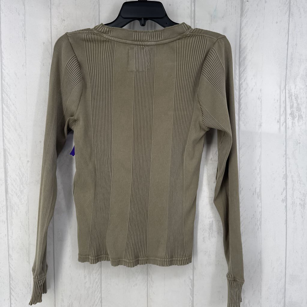 L ribbed 1/2 button down l/s top