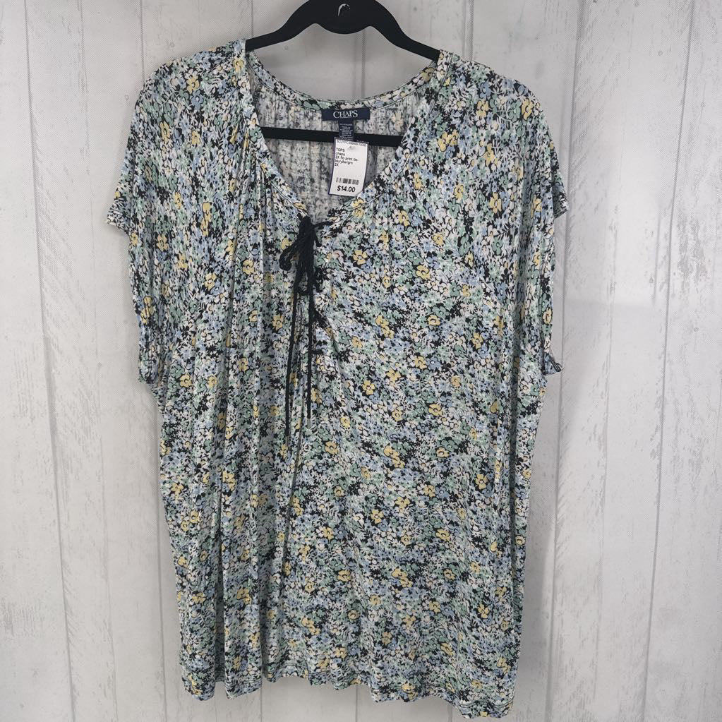 2X flo print tie-front s/s top