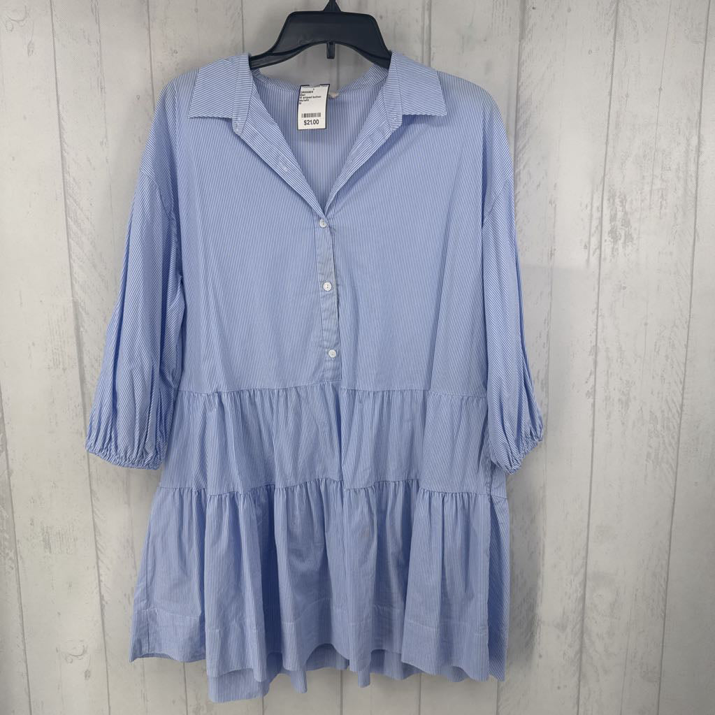 M striped button down 3/4 slv dress