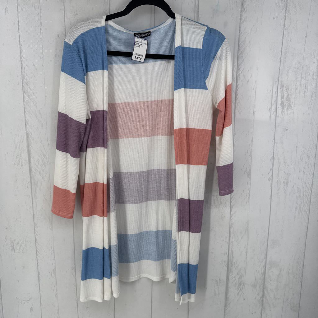 M waffle knit striped 3/4 slv cardi