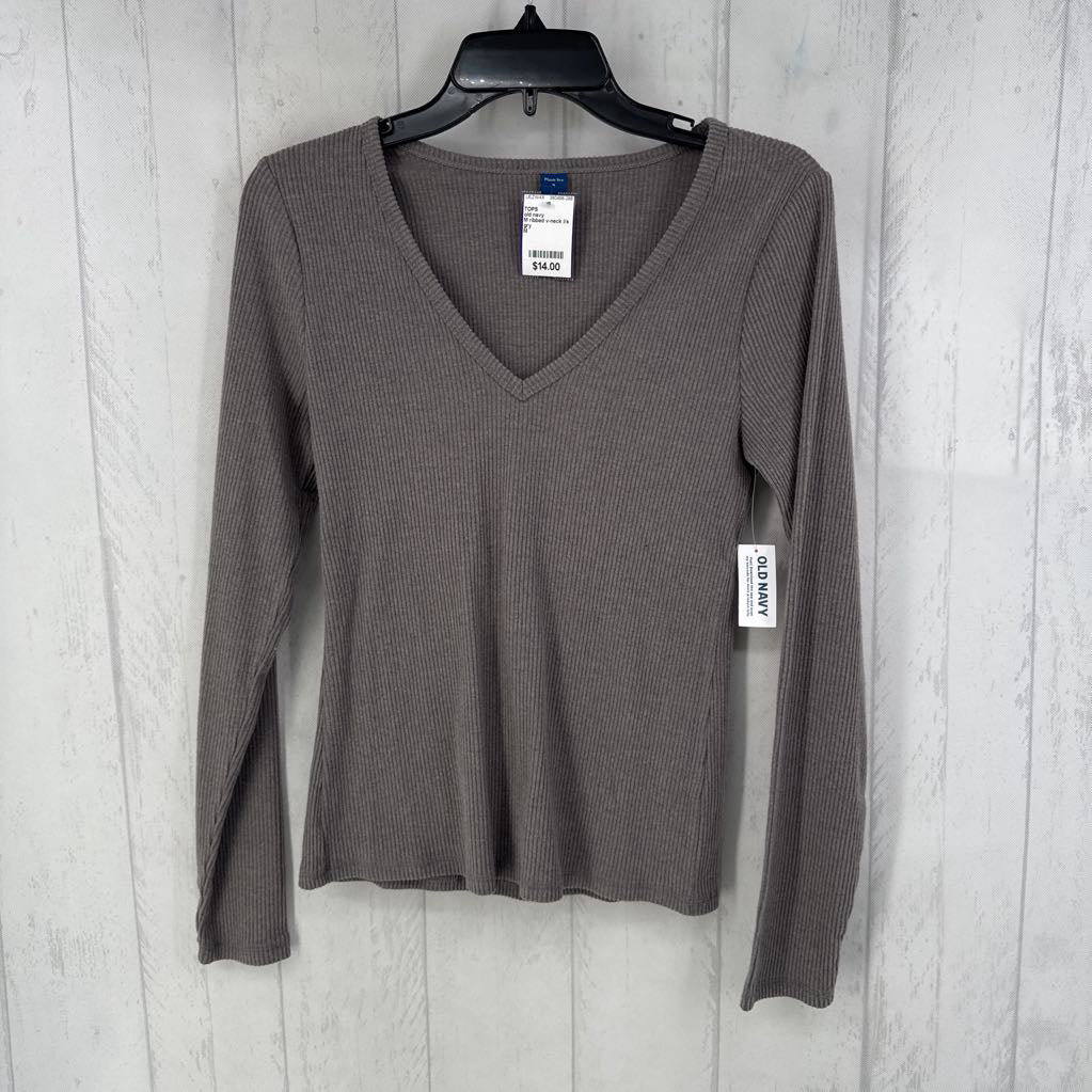 M ribbed v-neck l/s top