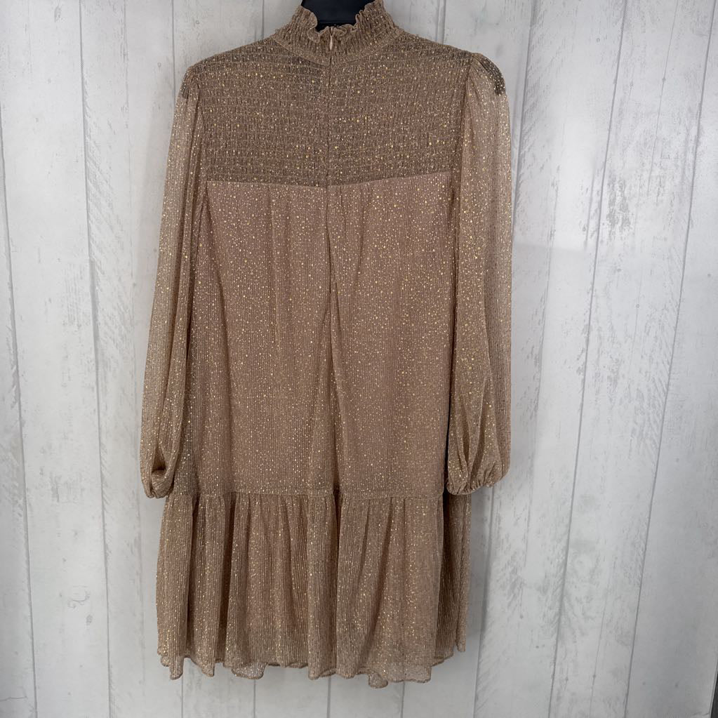 10 shimmery smocked 3/4 slv dress