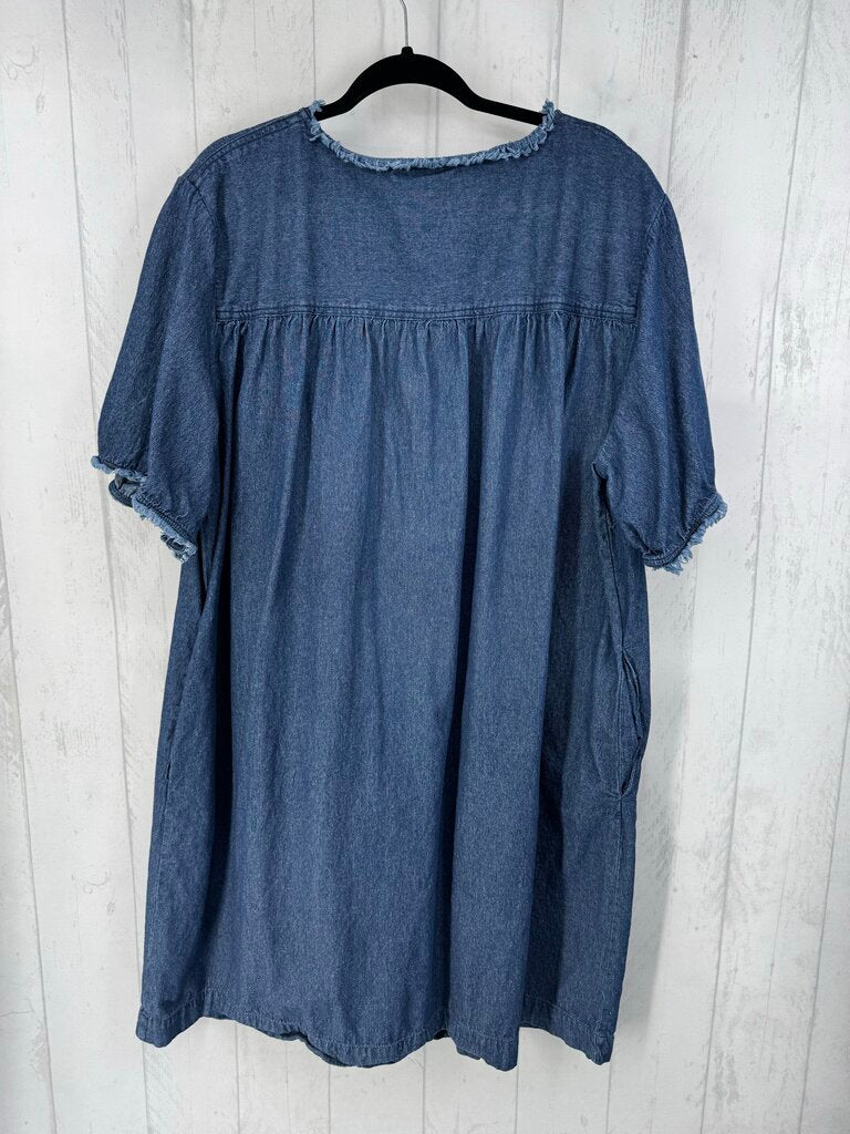 26w frayed edge denim elbow slv dress