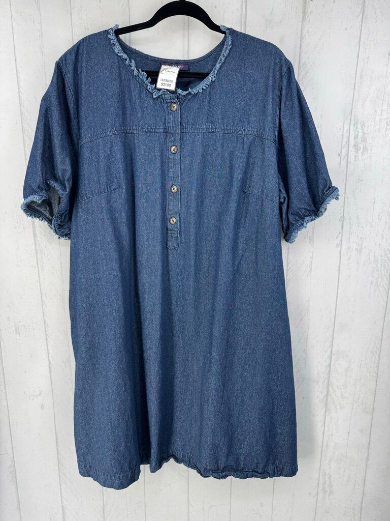 26w frayed edge denim elbow slv dress