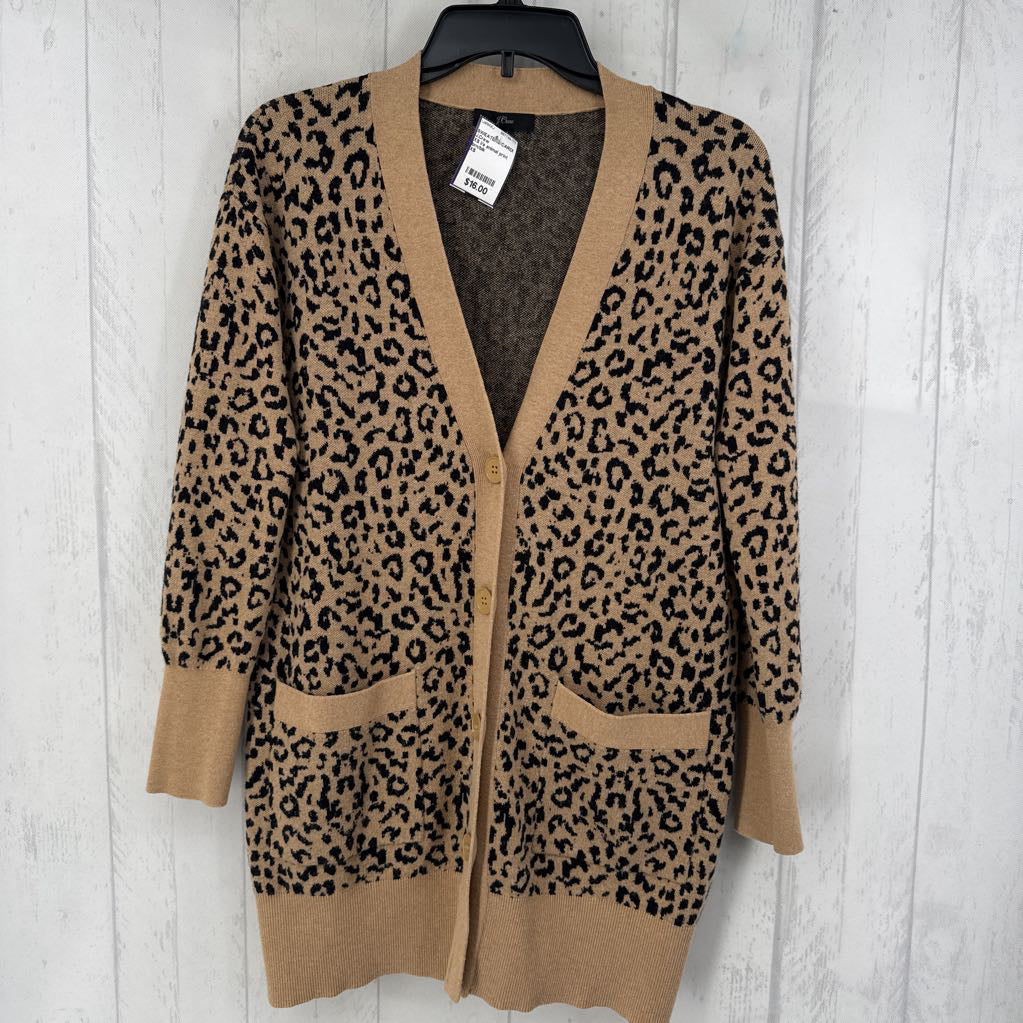 XS l/s animal print button cardigan