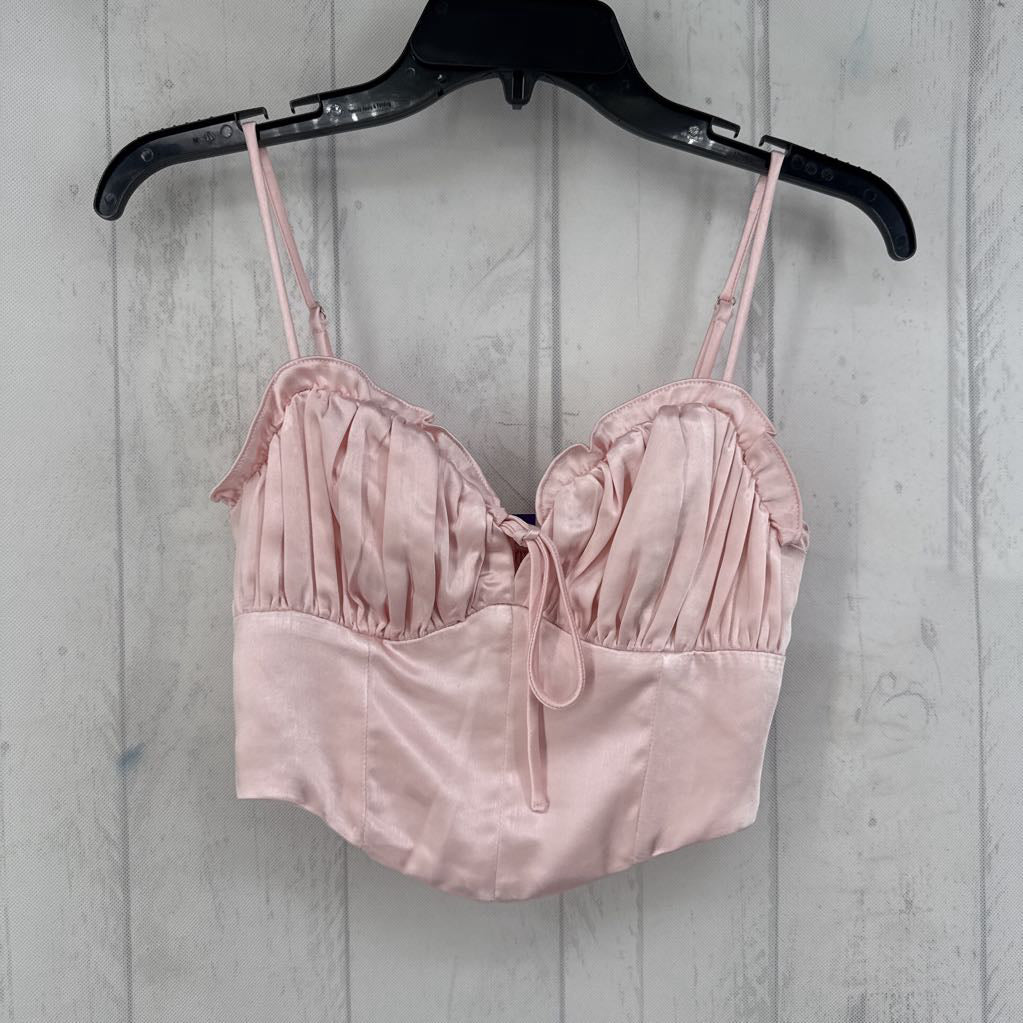 XS satin ruffle corset crop tank