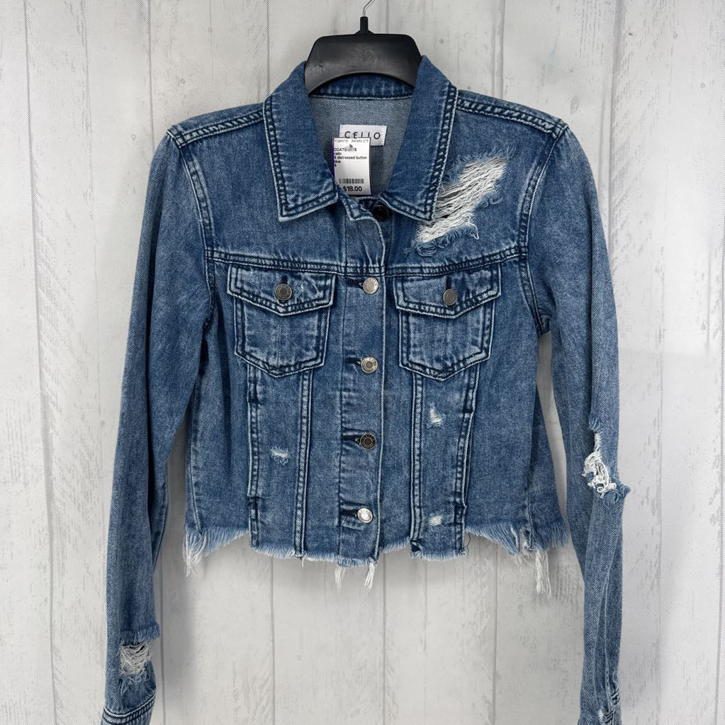 S distressed button jean jacket