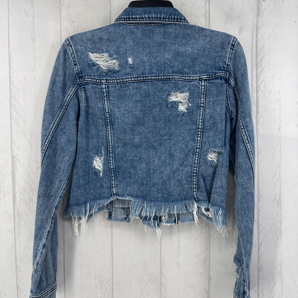 S distressed button jean jacket