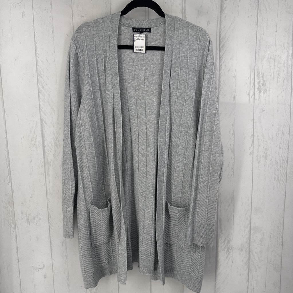 1X chevron stripe open front cardi