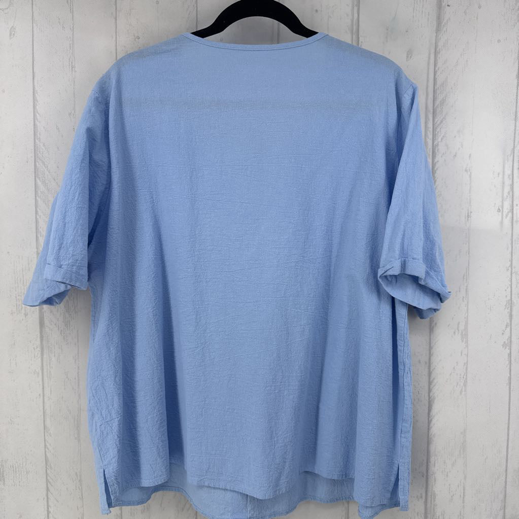 4XL button front floral detail s/s top