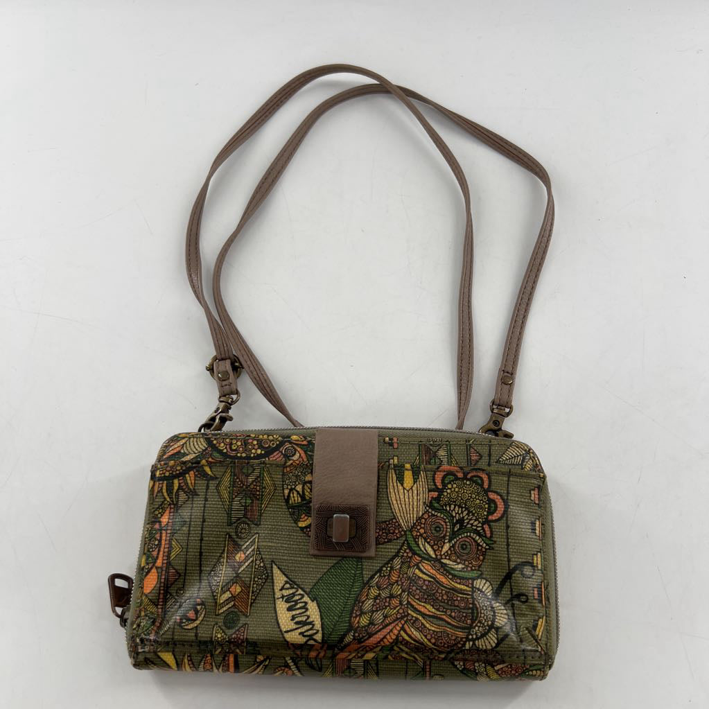 owl flower print zip around crossbody wallet