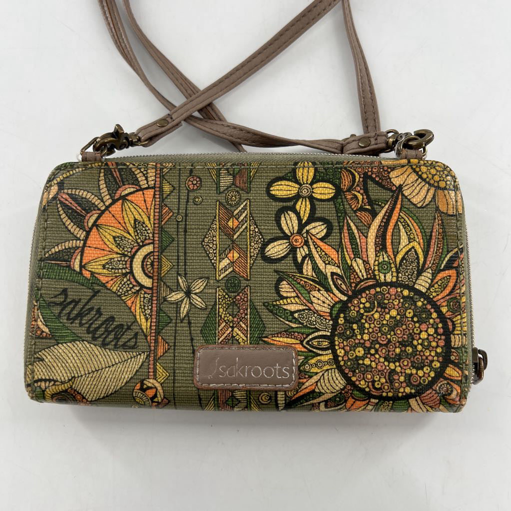 owl flower print zip around crossbody wallet