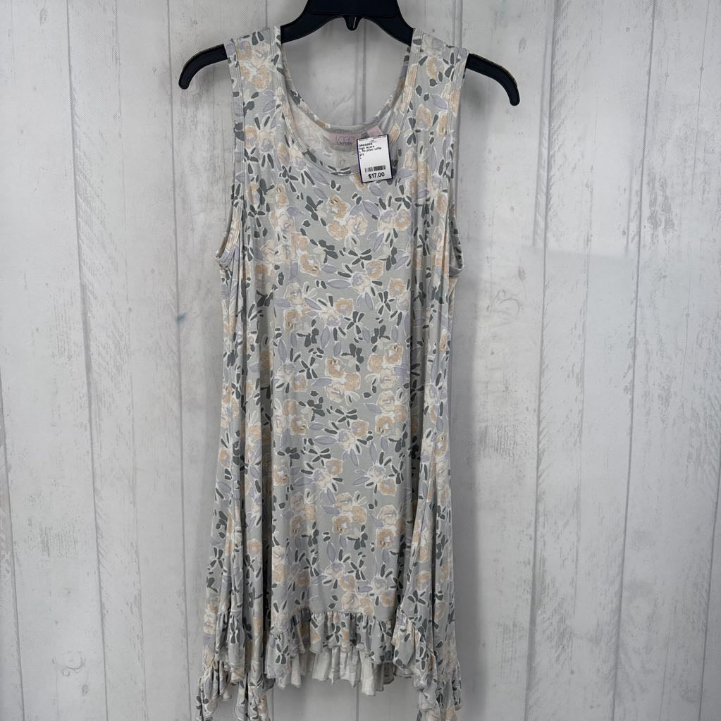 L flo print ruffle hem slvls dress