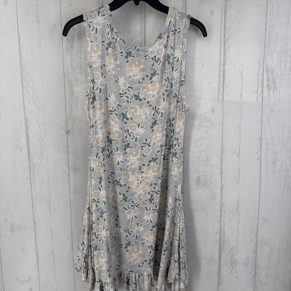 L flo print ruffle hem slvls dress
