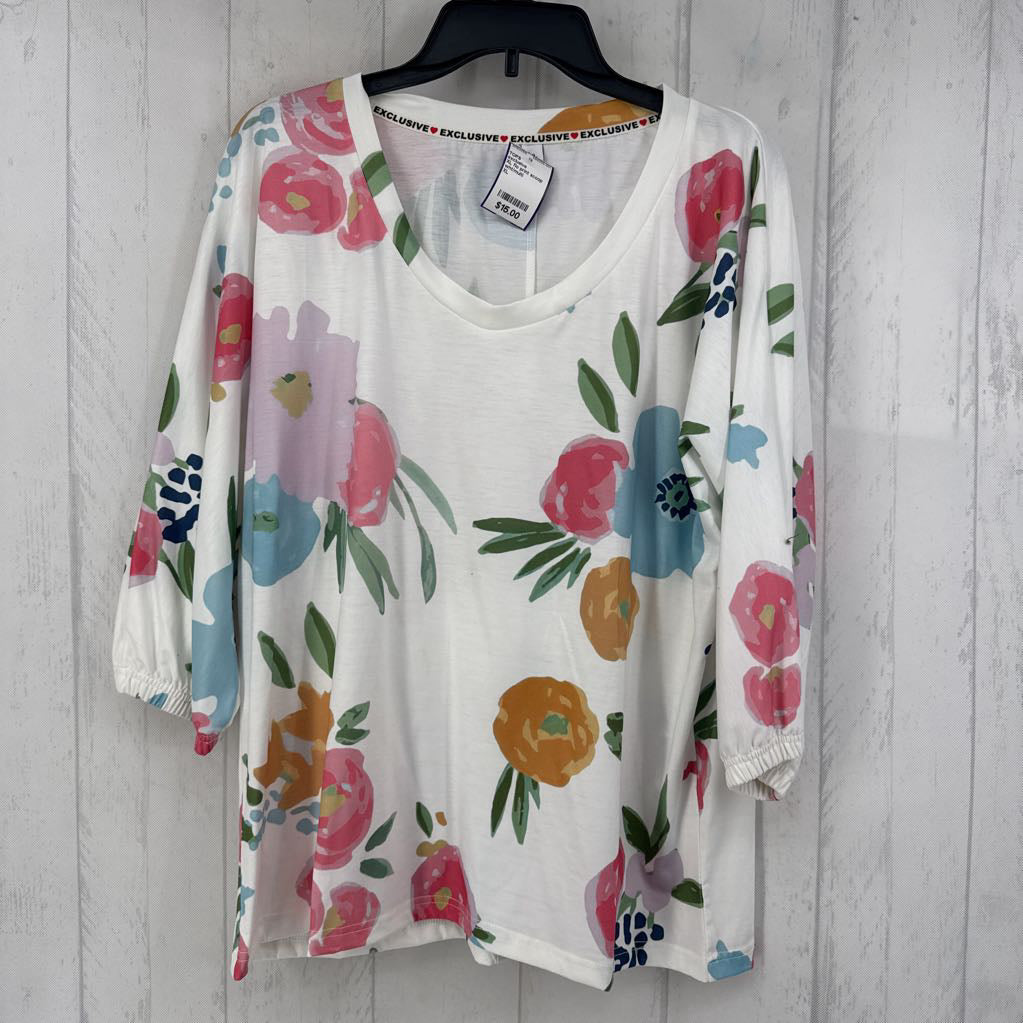 XL flo print scoop neck 3/4 slv top