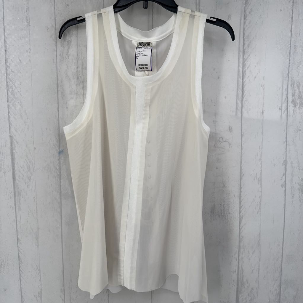 XL lace-up back asymetrical hem mesh tank