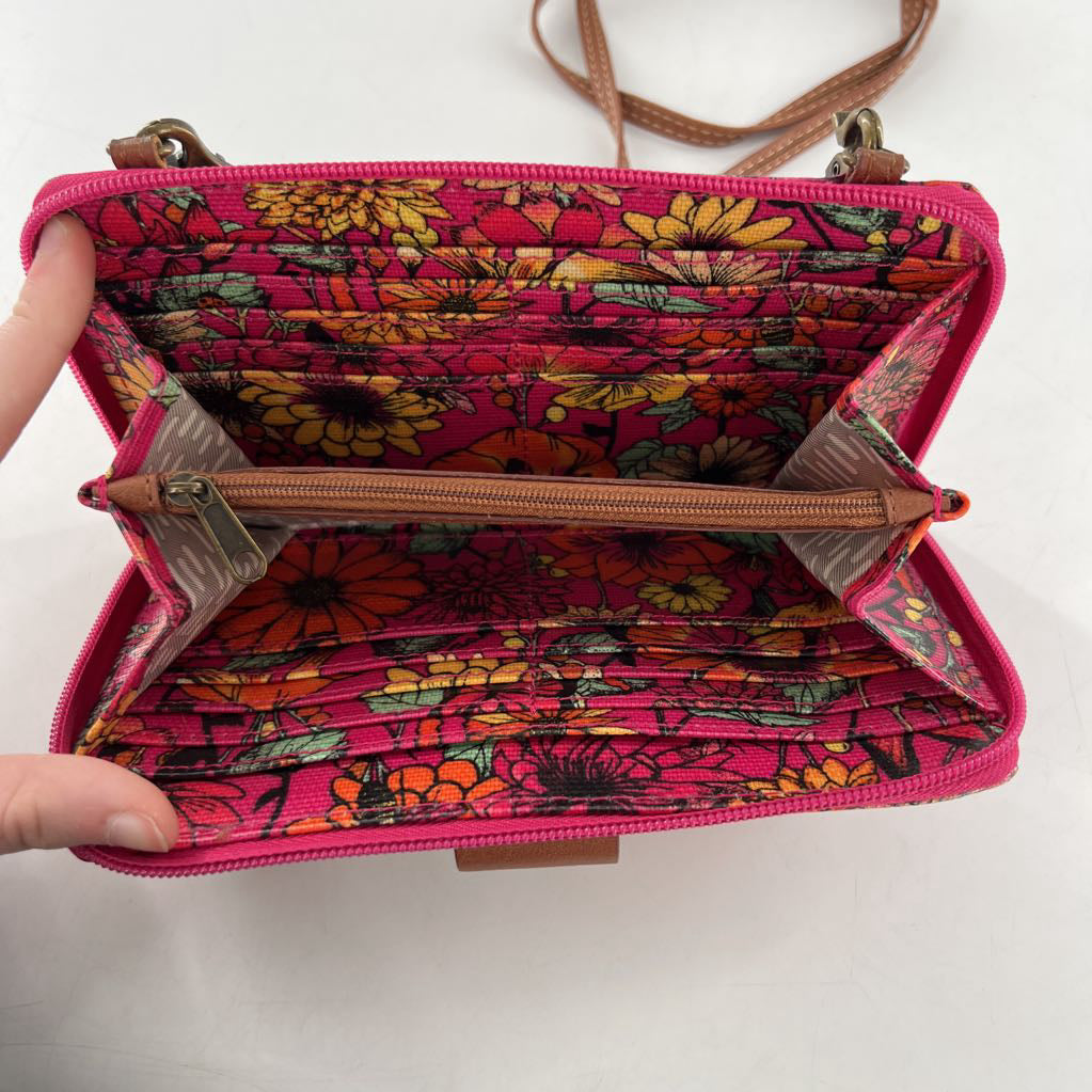 flower print zip around crossbody wallet
