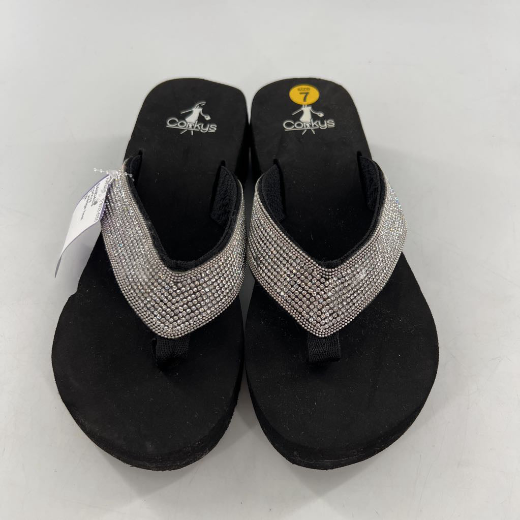 7 wedge heel rhinestone flip-flops
