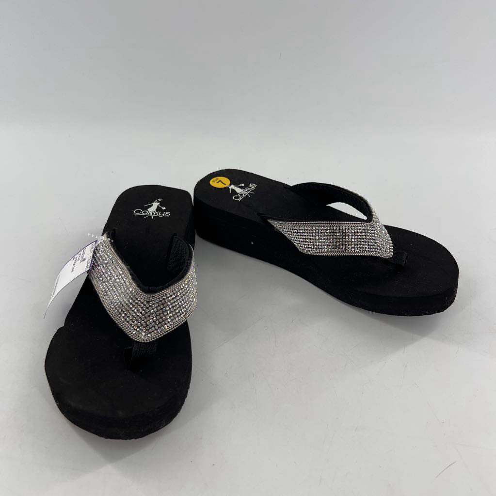 7 wedge heel rhinestone flip-flops