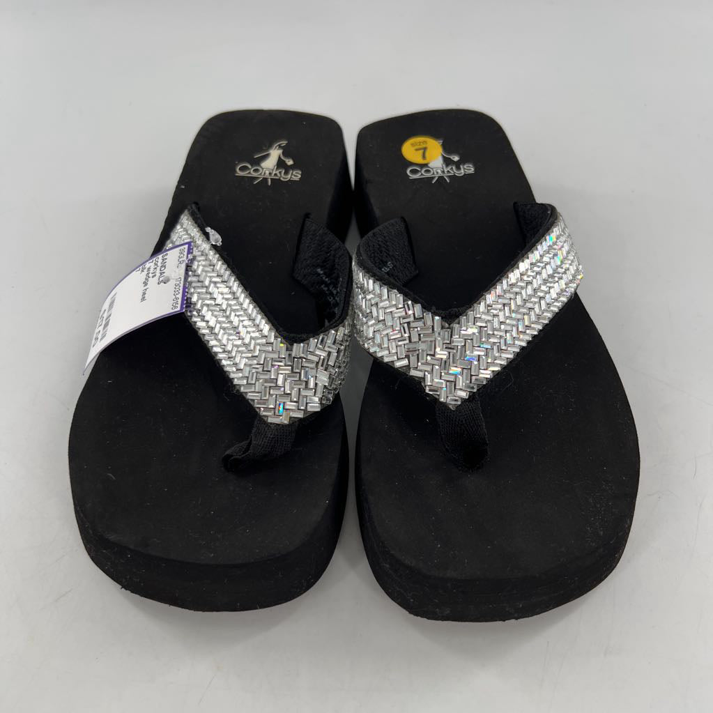 7 wedge heel embelished flip-flops