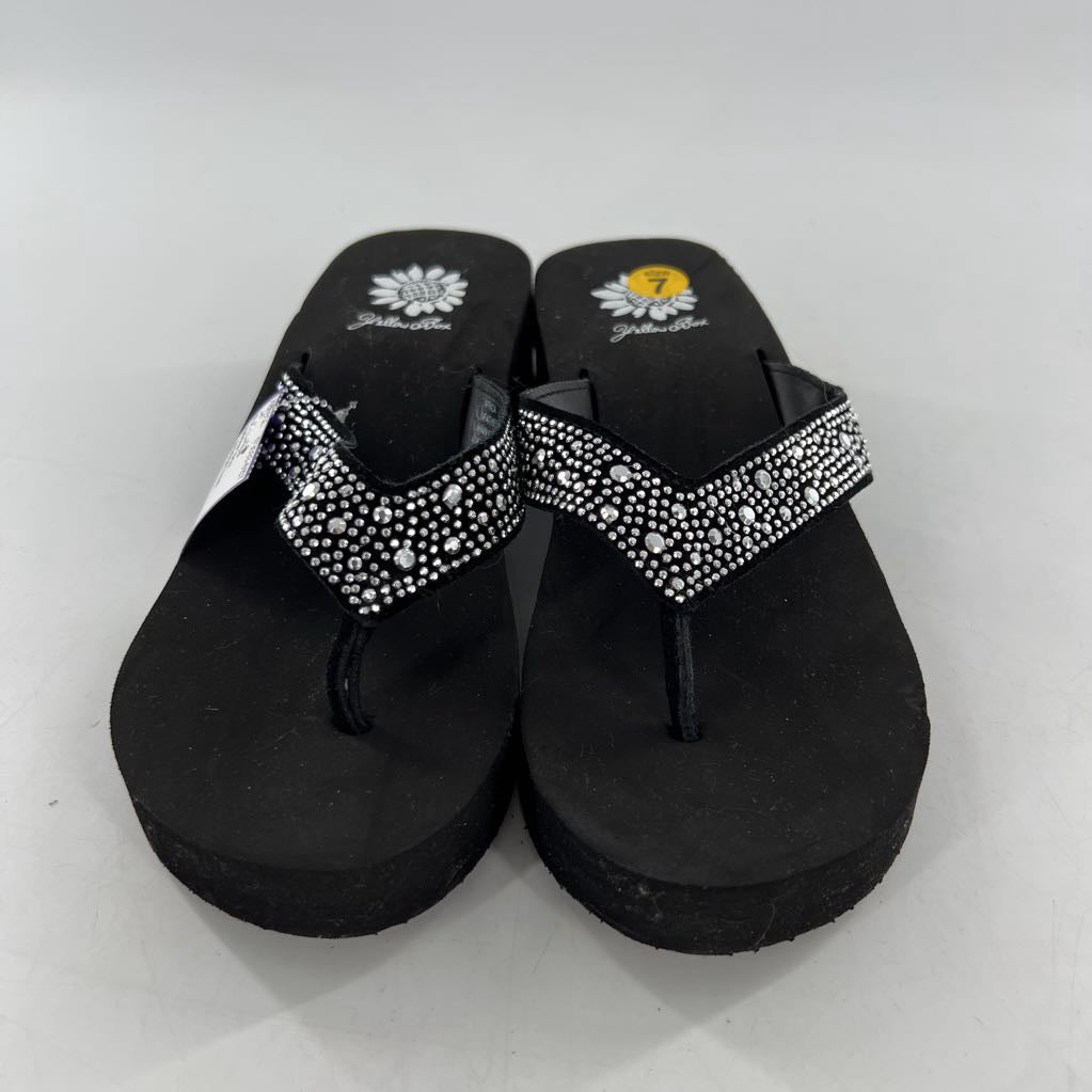 7 wedge heel embelished flip-flops